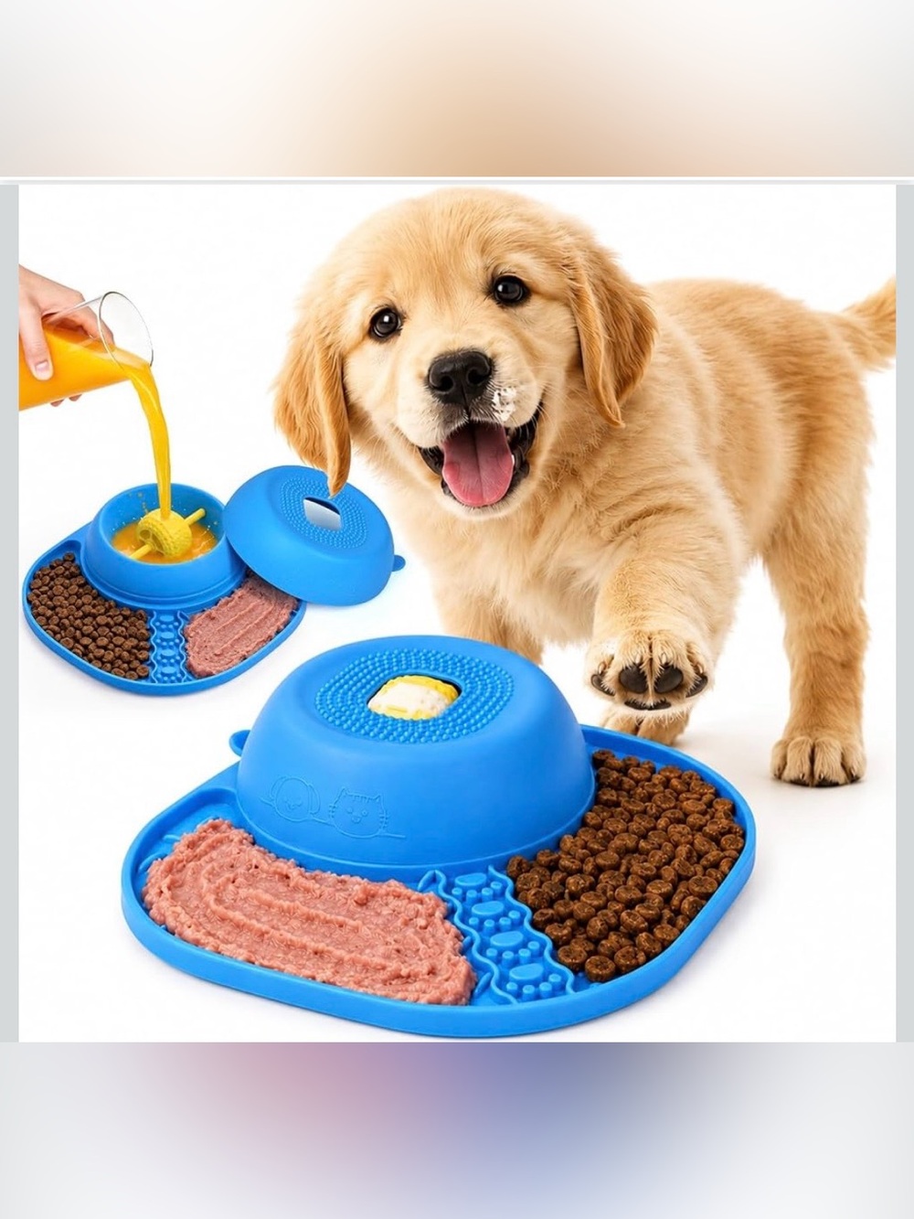 Dog Licking Bowl with Rolling Ball - 2-in-1 Anti-Slip Slow Feeder Dog Bowls w/Li